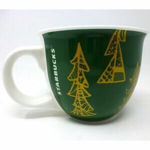 Starbucks 2015‎ Green Gold Christmas Trees Coffee Tea Mug Cup Xmas